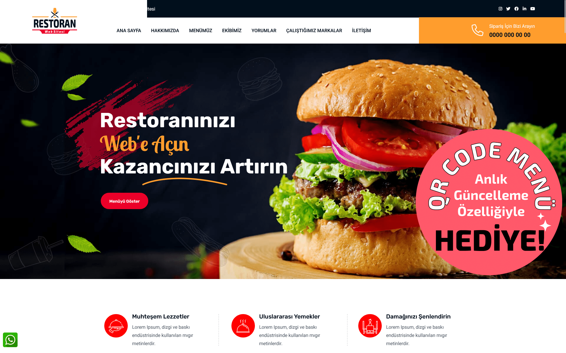 Restoran Web Sitesi - QR Code Menü Özellikli Restoran Web Sitesi 035